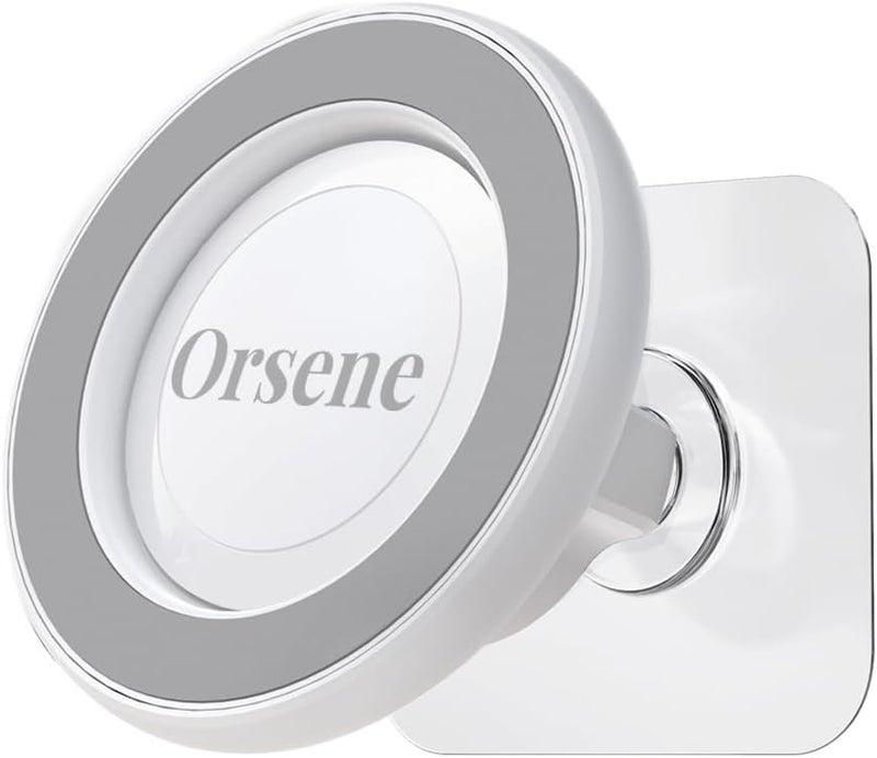 Orsene حامل هاتف مغناطيسي مثبت على الحائط بتقنية MagSafe يشمل جميع حلقات الهواتف الذكية المتوافقة (لاصق ذاتي)، دوران حر 360 درجة، مرآة دش، حمام، مطبخ (أبيض) - Image 1